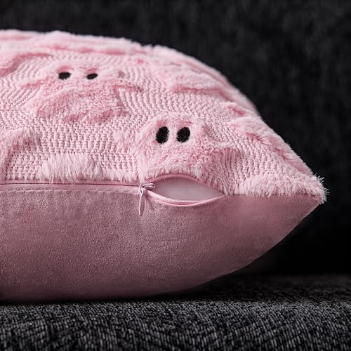 DFXSZ Halloween Pillow Covers 18x18 inch Set of 2 Pink Ghost Throw Pillow Cases Soft Plush Faux Fur Wool Couch Cushion Case for Chair Sofa Bedroom Living Room Home Decor PTK03B18 - Image 2