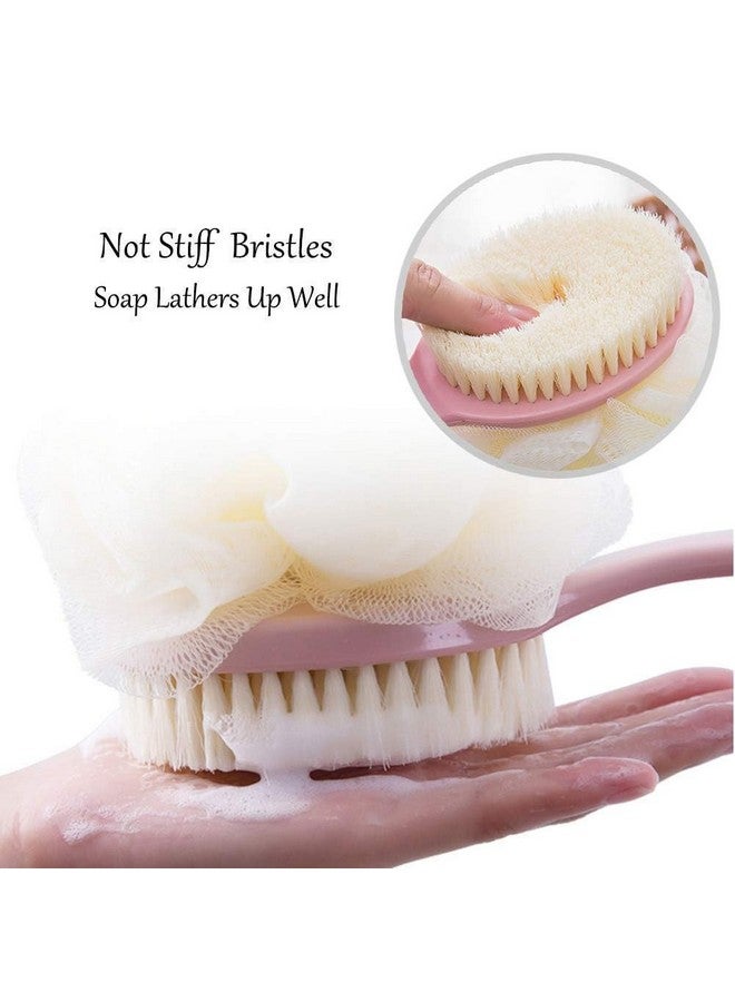 SOLEGLOW 2-in-1 Bath Brush with Bristles & Loofah, Curved Long Handle Back Scrubber for Wet or Dry Use - Soft Body Shower Brush for Men, Women, Boys, Girls, & Children - Image 2