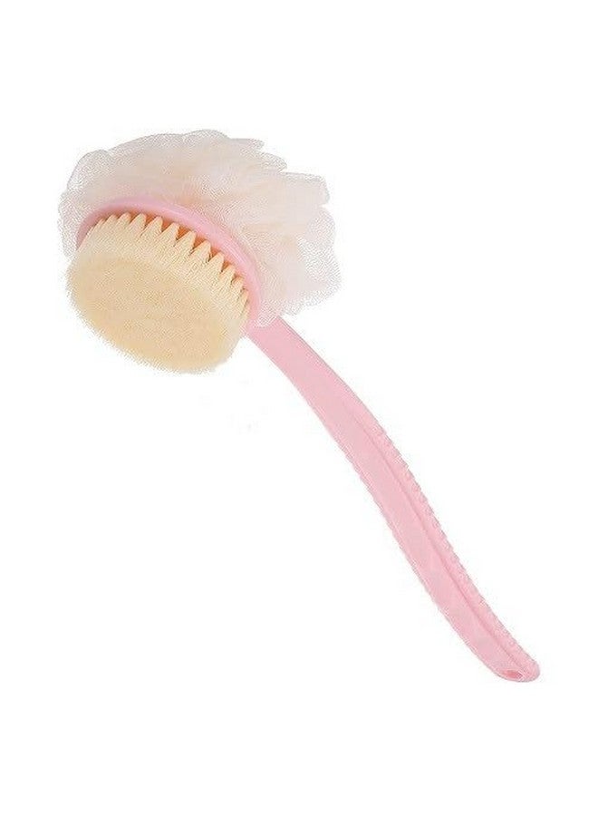 SOLEGLOW 2-in-1 Bath Brush with Bristles & Loofah, Curved Long Handle Back Scrubber for Wet or Dry Use - Soft Body Shower Brush for Men, Women, Boys, Girls, & Children - Image 1