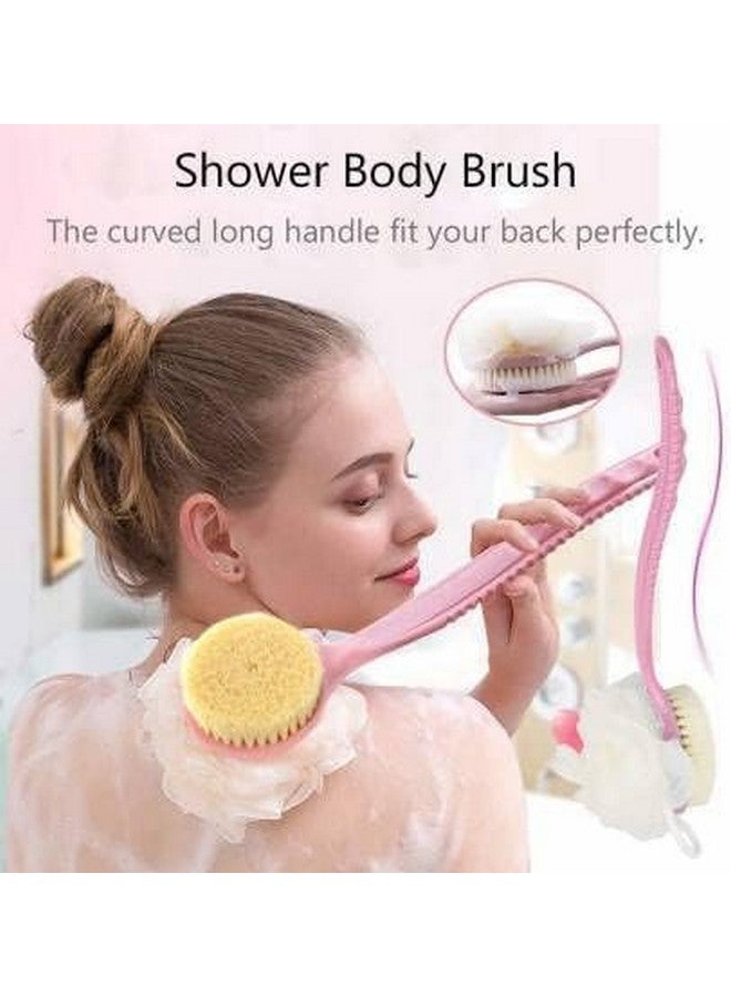 SOLEGLOW 2-in-1 Bath Brush with Bristles & Loofah, Curved Long Handle Back Scrubber for Wet or Dry Use - Soft Body Shower Brush for Men, Women, Boys, Girls, & Children - Image 3
