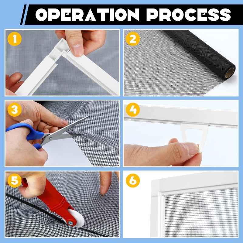 Yaocom 4 Pack Window Screen Kit 3/4 x 5/16 Inch Aluminum Frame with Corners, Spline, Springs, Pull Tabs, Screen Mesh and Screen Rolling Tool 32'' x 32'' - Image 5