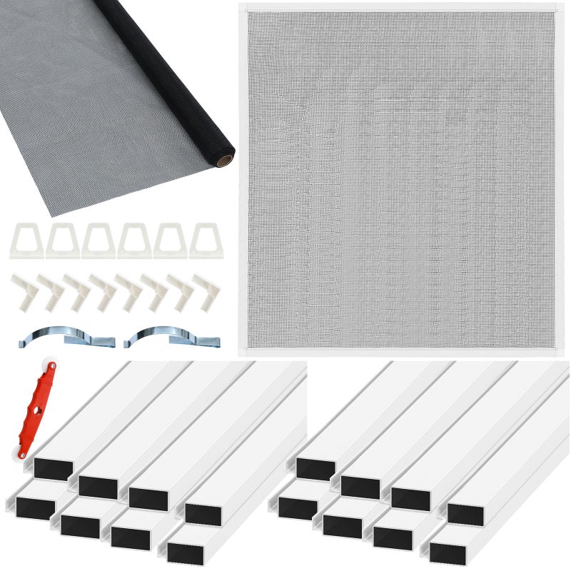 Yaocom 4 Pack Window Screen Kit 3/4 x 5/16 Inch Aluminum Frame with Corners, Spline, Springs, Pull Tabs, Screen Mesh and Screen Rolling Tool 32'' x 32'' - Image 1