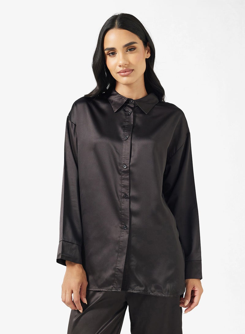 جينجر طقم بيجامة ساتان بأزرار بقصة مريحة - Image 2