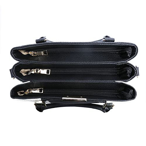KKXIU 3 Zippered Compartments Purses and Handbags for Women Top Handle Satchel Shoulder Ladies Bags (A-Black White) - Image 5