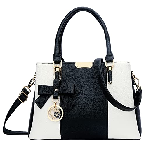 KKXIU 3 Zippered Compartments Purses and Handbags for Women Top Handle Satchel Shoulder Ladies Bags (A-Black White) - Image 1