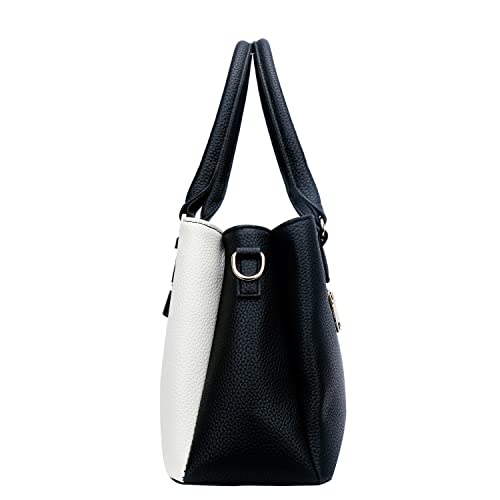 KKXIU 3 Zippered Compartments Purses and Handbags for Women Top Handle Satchel Shoulder Ladies Bags (A-Black White) - Image 4