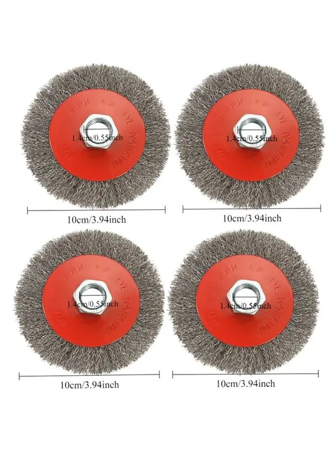 4pcs 4 Inch Angle Grinder Wire Brushes With Red Black Handles For Metal Grinding Polishing - Image 1