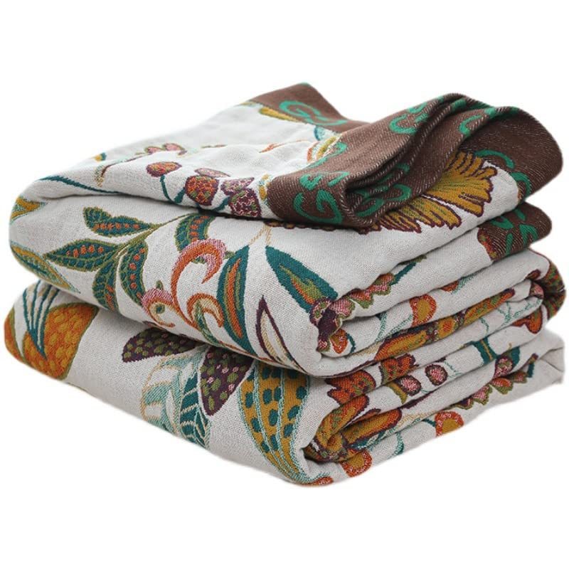 Boho Throw Blanket for Bed 60x80 100 Cotton Woven Blanket for Couch Sofa Ultra Soft 4Layer Muslin Quilt with Floral Printed Farmhouse Bed BlanketCover for Living Room Decor
