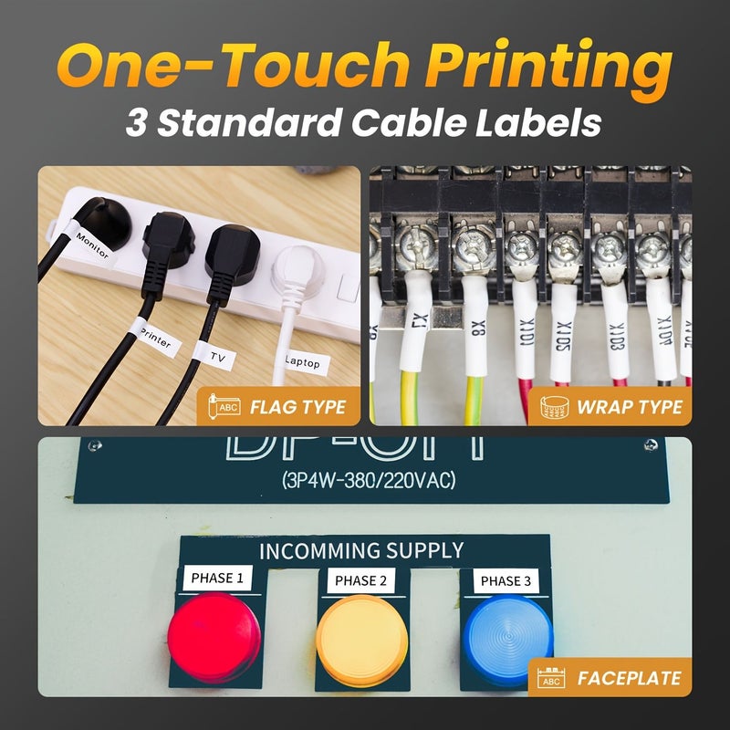 Phomemo E1000 Pro Label Maker Machine with Tape Light Grey Heat Shrink Label Maker for Cable Wire Network Industrial Office Labeling Handheld Electrician Label Maker with Different Fonts Professional Labeling Device - Image 3