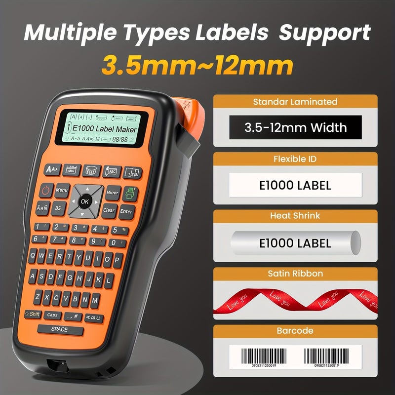 Phomemo E1000 Pro Label Maker Machine with Tape Light Grey Heat Shrink Label Maker for Cable Wire Network Industrial Office Labeling Handheld Electrician Label Maker with Different Fonts Professional Labeling Device - Image 2