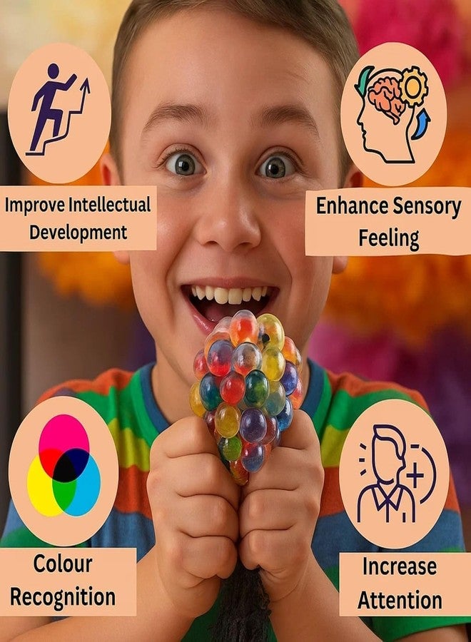 HIRKO 2 Pcs Squishy Stress Ball for Kids Squeeze Toy Pressure Relieve Anti-Stress Anti Anxiety Multicolor Magic Slime Mesh Ball Squeeze Grape Balls Return Gifts - Image 5