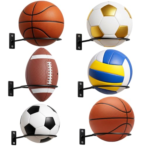 Threan 15 Pieces Basketball Holder Wall Mount Sports Ball Storage Display Rack for Basketball Football Volleyball Soccer Metal Black Ball Holder Room Decor Saver Storage Display - Image 1