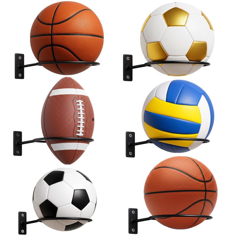 Threan 15 Pieces Basketball Holder Wall Mount Sports Ball Storage Display Rack for Basketball Football Volleyball Soccer Metal Black Ball Holder Room Decor Saver Storage Display - Image 2