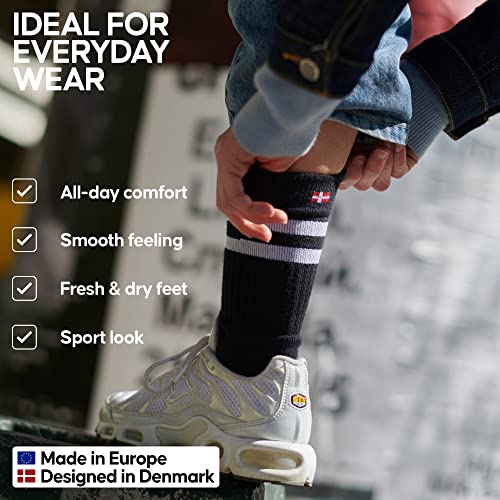 DANISH ENDURANCE 3 Pack Classic Tennis Crew Socks for Sports & Everyday, Trainer socks, Men & Women, White Multicolor (1x Green/Yellow Stripes, 1x Red/Blue Stripe, 1x White), 43-47 - Image 3