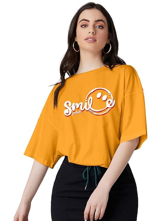 LEOTUDE Women's Oversized Round Neck Half Sleeve Cottonblend Tshirt (GRL_FS49_MRN_Wolf_P_Multi_Color_176_3XL) - Image 5