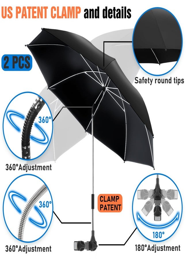 NBtoUS 2 PACK Chair Umbrella with Clamp, 360 ° Adjustable Umbrella for Chair, UPF50+ for Beach, Patio, Camping, Golf Carts（Black, Chair Not Included - Image 3