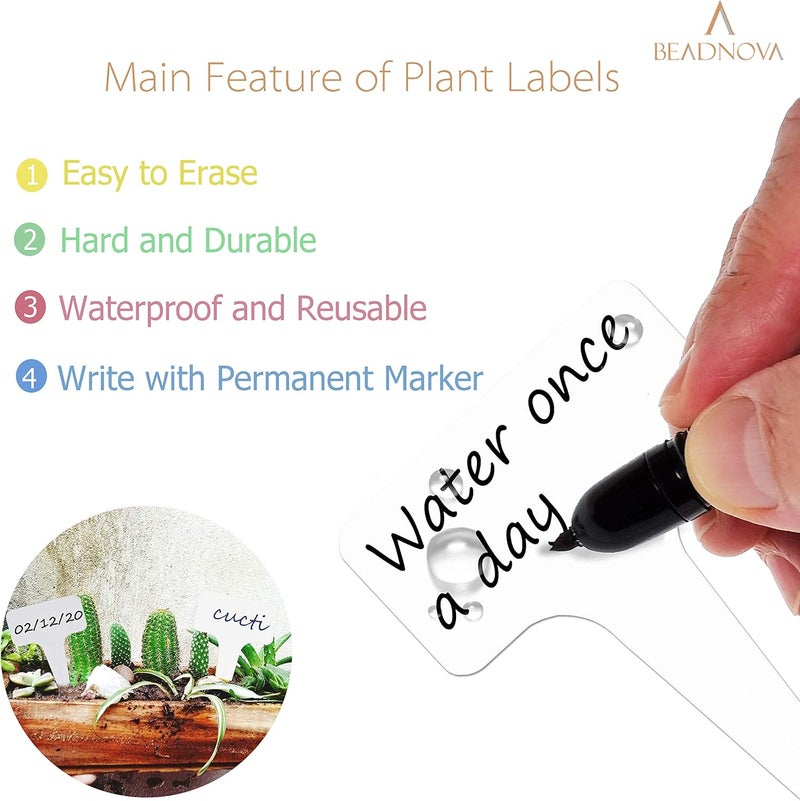 BEADNOVA Plant Labels 70pcs Plant Tags T Type Markers Plastic Garden Signs Identification Stakes Garden Markers for Outdoor White - Image 4
