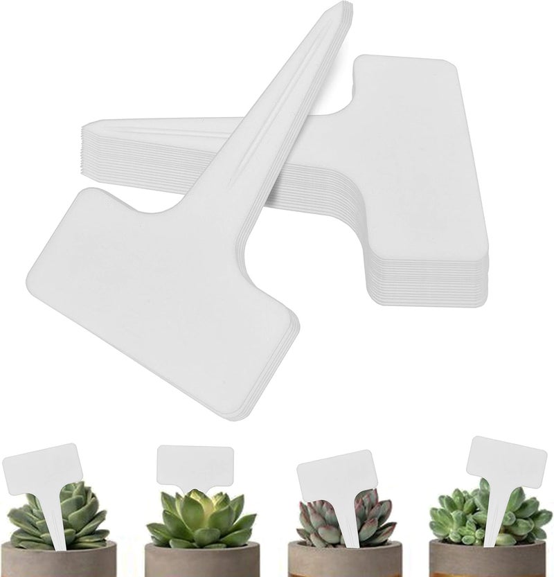 BEADNOVA Plant Labels 70pcs Plant Tags T Type Markers Plastic Garden Signs Identification Stakes Garden Markers for Outdoor White - Image 1