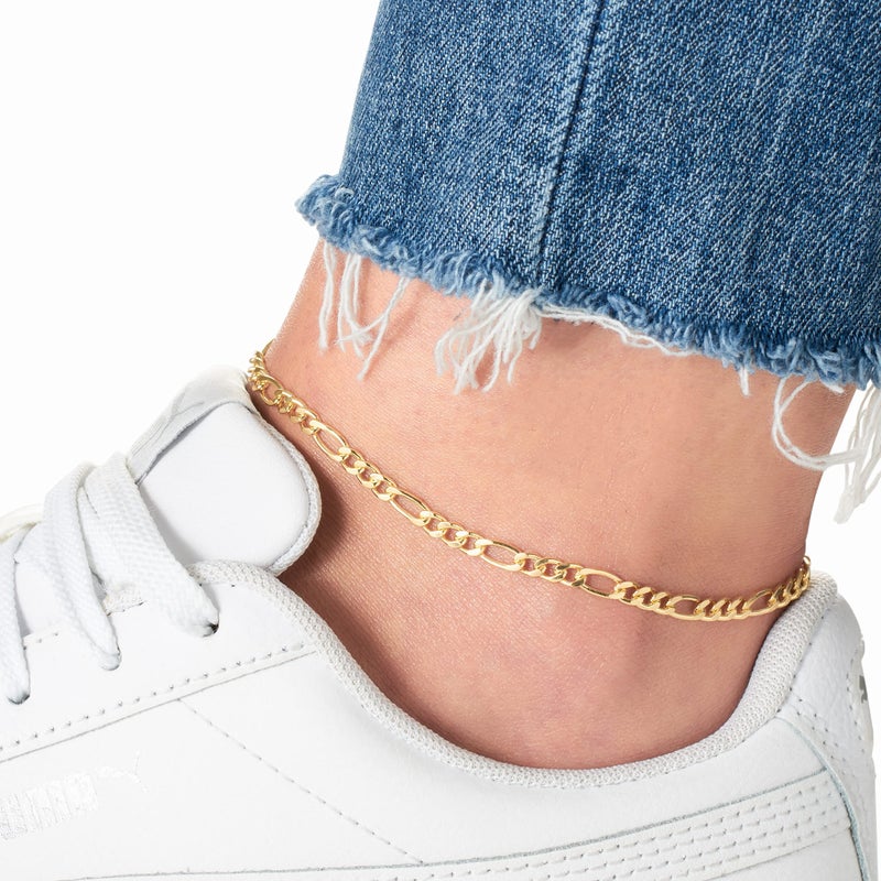 Barzel 18K Gold Plated Figaro Anklet For Women 4.5MM, 10 Inches - Made In Brazil - Image 2