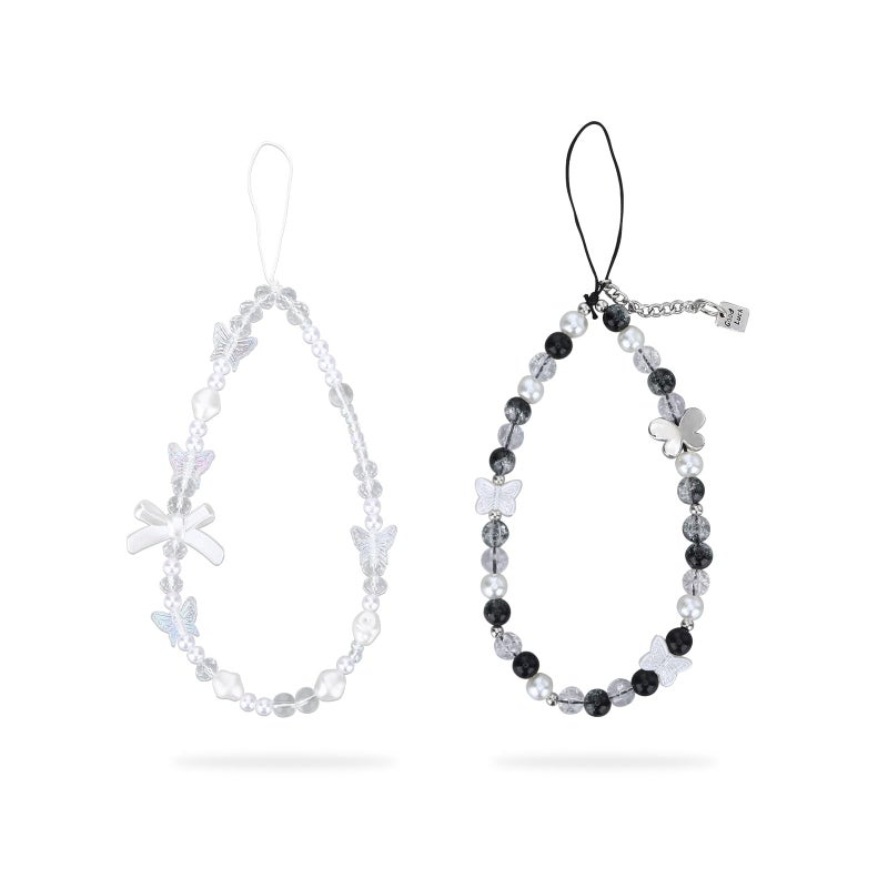 Xyulaan 2Pcs Wrist Strap for Phone Charm Beads, Phone Beaded Wrist Strap Lanyard Beaded Wristlet for Cellphone Chains for Cellphone Case, Black Charms Y2k Bow Lanyard Wrist Straps Camera Charm Strap - Image 1