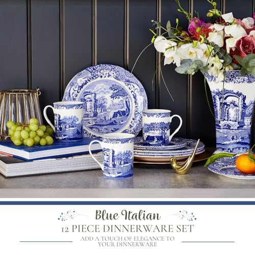 Spode Blue Italian 12 Piece Dinnerware Set - Earthenware Plates & Mugs Featuring Italian Countryside Scenes - Microwave Safe Tableware Set for 4 - Dishwasher & Oven Safe Dining Set - Image 2