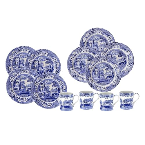 Spode Blue Italian 12 Piece Dinnerware Set - Earthenware Plates & Mugs Featuring Italian Countryside Scenes - Microwave Safe Tableware Set for 4 - Dishwasher & Oven Safe Dining Set - Image 1