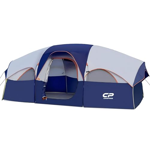 CAMPROS CP Tent 8 Person Camping Tents, Weather Resistant Family Tent, 5 Large Mesh Windows, Double Layer, Divided Curtain for Separated Room, Portable with Carry Bag - Blue - Image 1
