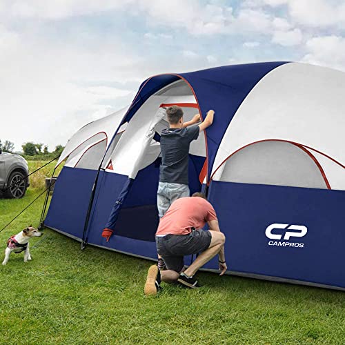CAMPROS CP Tent 8 Person Camping Tents, Weather Resistant Family Tent, 5 Large Mesh Windows, Double Layer, Divided Curtain for Separated Room, Portable with Carry Bag - Blue - Image 5