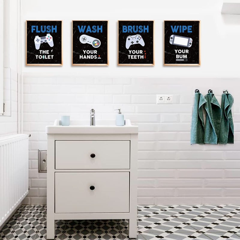 FALJIOK Funny Game Wall Decor for Bathroom  Gaming Video Game Art Prints for Boys Kids Son Gamer  Inspirational Bathroom Poster Set of 4(8"" x 10"") Unframed - Image 4