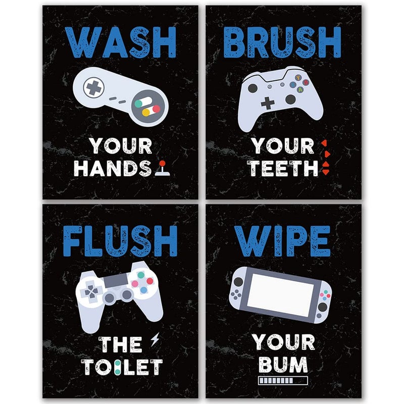 FALJIOK Funny Game Wall Decor for Bathroom  Gaming Video Game Art Prints for Boys Kids Son Gamer  Inspirational Bathroom Poster Set of 4(8"" x 10"") Unframed - Image 1