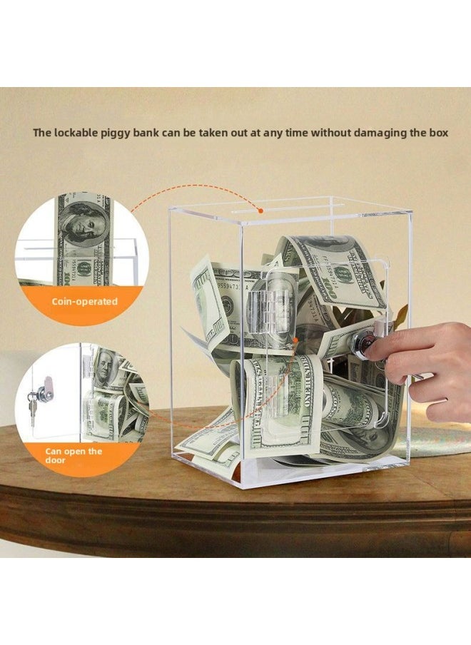 Generic Transparent Piggy Bank For Kidsren With Lock, Saveable And Removable, Acrylic Piggy Bank For Adults, Large-Capacity Money Box-Color:Transparent Piggy Bank 20*15*12cm-removable-Size:Don't Touch Me  - Image 3