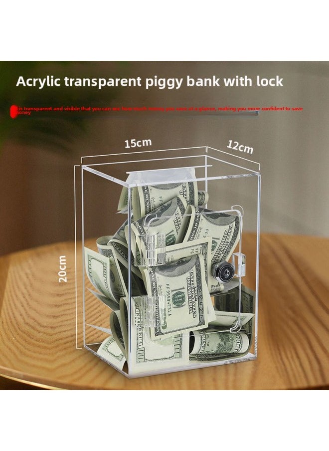 Generic Transparent Piggy Bank For Kidsren With Lock, Saveable And Removable, Acrylic Piggy Bank For Adults, Large-Capacity Money Box-Color:Transparent Piggy Bank 20*15*12cm-removable-Size:Don't Touch Me  - Image 4