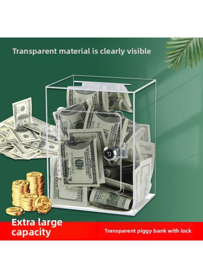 Generic Transparent Piggy Bank For Kidsren With Lock, Saveable And Removable, Acrylic Piggy Bank For Adults, Large-Capacity Money Box-Color:Transparent Piggy Bank 20*15*12cm-removable-Size:Don't Touch Me  - Image 2