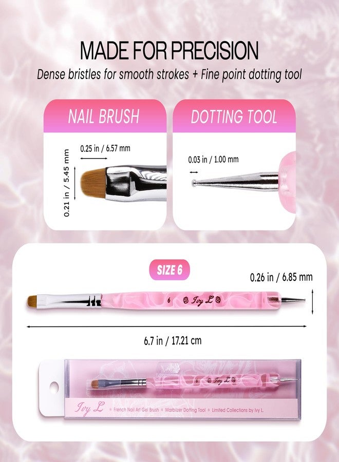 Pana Ivy L Premium 2 Way French Gel Acrylic Nail Art Kolinsky Brush with Dotting Tool for Professional Manicure Cuticle Clean up Nail Art Design (Size # 6, Pink Marble) - Image 3