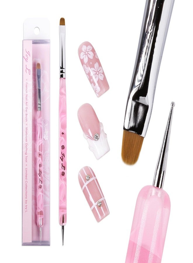 Pana Ivy L Premium 2 Way French Gel Acrylic Nail Art Kolinsky Brush with Dotting Tool for Professional Manicure Cuticle Clean up Nail Art Design (Size # 6, Pink Marble) - Image 2