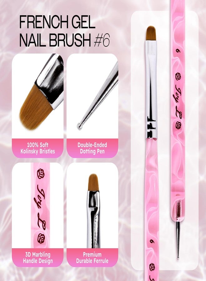 Pana Ivy L Premium 2 Way French Gel Acrylic Nail Art Kolinsky Brush with Dotting Tool for Professional Manicure Cuticle Clean up Nail Art Design (Size # 6, Pink Marble) - Image 4
