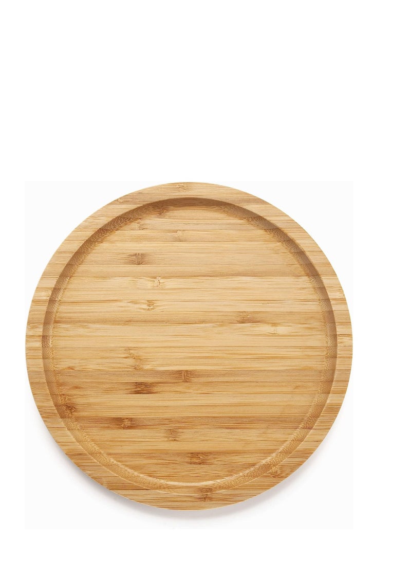 SYOSI Round Bamboo Tray, Wood Plates, Wooden Serving Platter, Fruit, Bread, Salad Plate, Charcuterie Serving Board, for Dining / Coffee Table, 7.9 inch, 1 Pcs - Image 1
