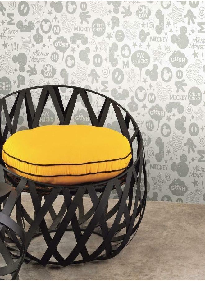 RoomMates RoomMates RMK11152WP Metallic Silver Mickey Mouse Icons Peel and Stick Wallpaper, Grey/White 