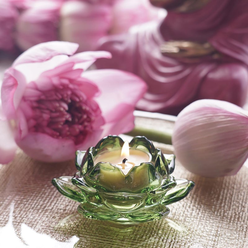 PURE HOME + LIVING Pure Home Living Set of 3 Green Glass Lotus Shaped Tealight Holders  - Image 1