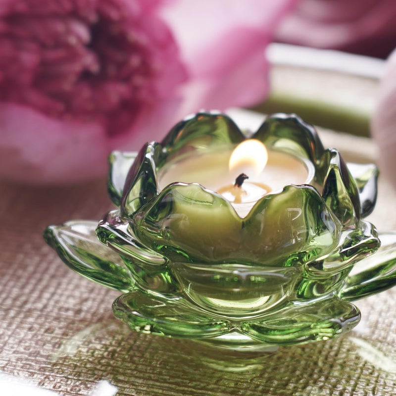 PURE HOME + LIVING Pure Home Living Set of 3 Green Glass Lotus Shaped Tealight Holders  - Image 2