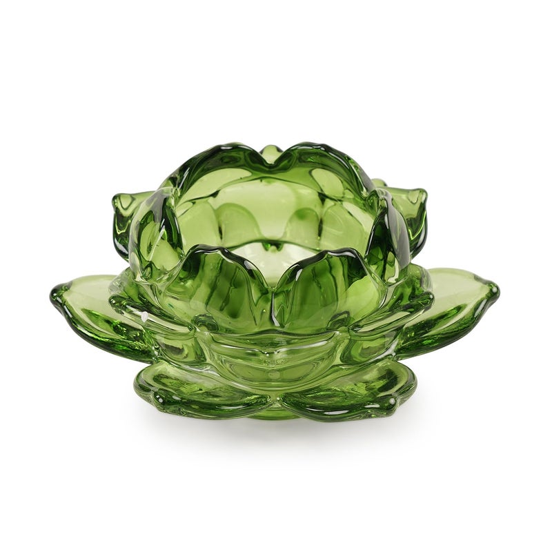PURE HOME + LIVING Pure Home Living Set of 3 Green Glass Lotus Shaped Tealight Holders  - Image 5