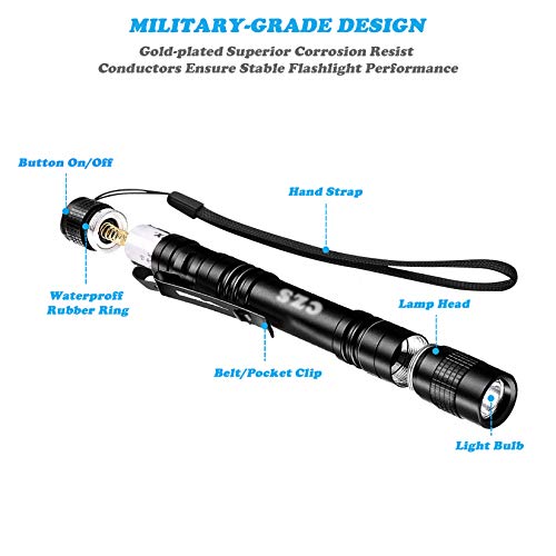CZS LED Flashlight Penlight 1000 Lumens Battery-Powered Handheld Pen Light Pocket Torch Powered by 2AAA Battery,5 PCS (Battery Not Included) - Image 2