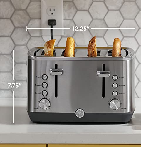 GE Stainless Steel 4 Slice Toaster | Extra Wide Slots for Bagels, Breads, Waffles & More | 7 Shade Options | Countertop Kitchen Essentials | 1500 watt - Image 2