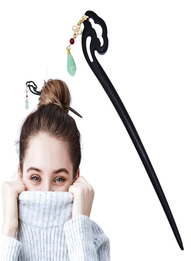 Ezindraw Japanese Chinese Wood Hair Chopstick for Women, Retro Hair Stick Pin with Jade, Japanese Chinese Hair Accessories for Long Hair, Hanfu Dressing Accessories - Image 1