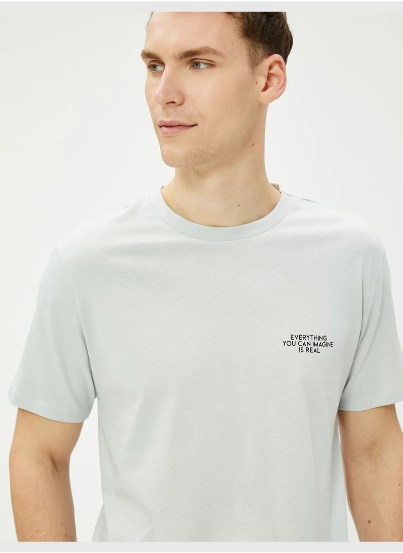 كوتون Slogan Printed T-Shirt Crew Neck Slim Fit Cotton