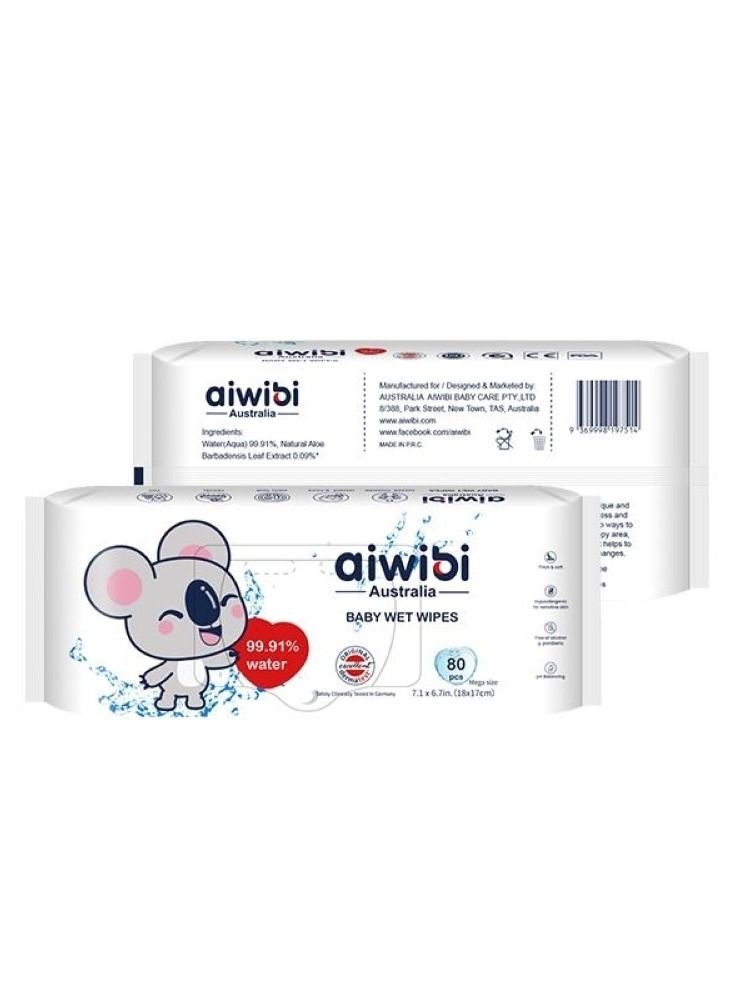 aiwibi 99.91% Pure Water Premium Baby Wet Wipes 3Packs X 80Pcs - Image 1