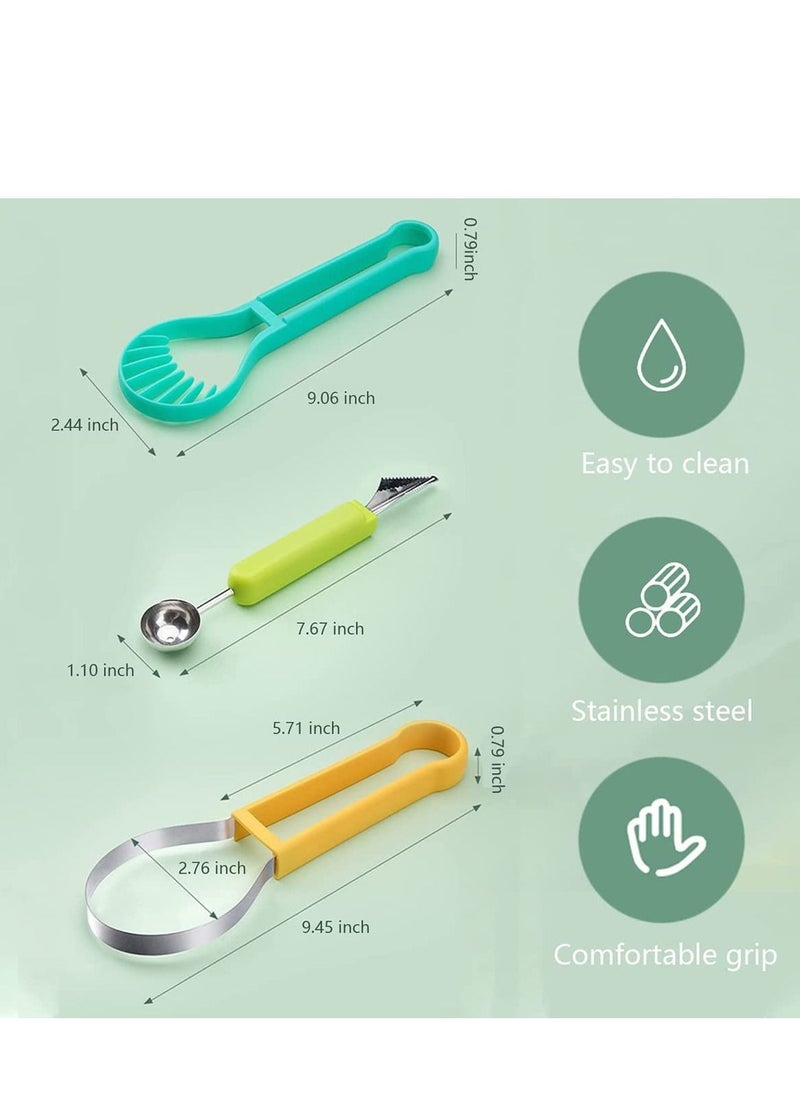 SYOSI - Melon Baller Scoop Set 4 in 1 Stainless Steel Fruit Tool Double Sided Melon Baller Watermelon Cutter Fruit Carving for Fruit Slicer Dig Pulp Separator - Image 1