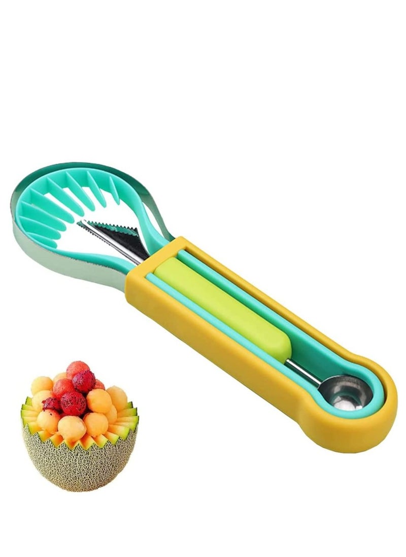 SYOSI - Melon Baller Scoop Set 4 in 1 Stainless Steel Fruit Tool Double Sided Melon Baller Watermelon Cutter Fruit Carving for Fruit Slicer Dig Pulp Separator - Image 1