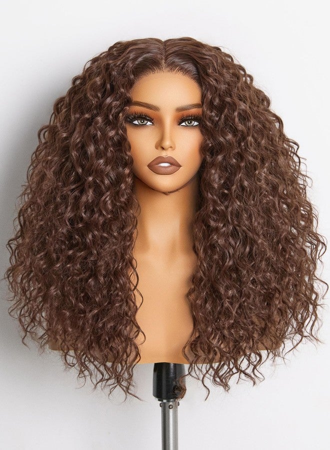 GORGIUS Dark Auburn Curly Lace Front Wigs Glueless Synthetic Wig Upgraded with Premium Human-Hair-Like Fiber Pre Cut Pre Plucked Hairline 20 Inch - Image 1