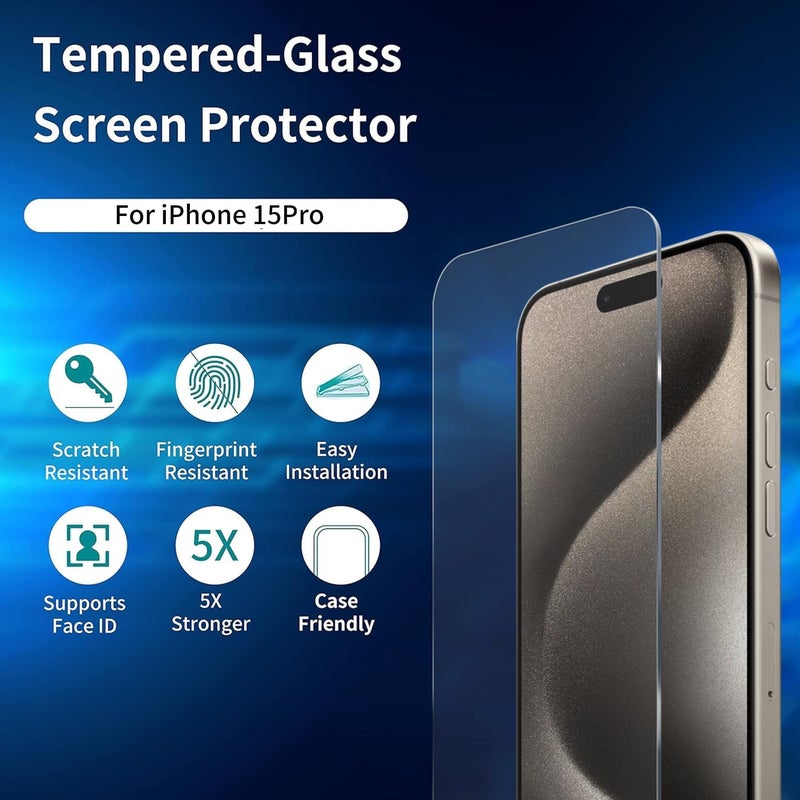 ImpactStrong 3-Pack Shatterproof Tempered Glass Screen Protector for iPhone 15 Pro [Easy Installation Frame] [Bubble Free] [9H Hardness] [Full Coverage] Case Friendly, 6.1 Inch - Image 4